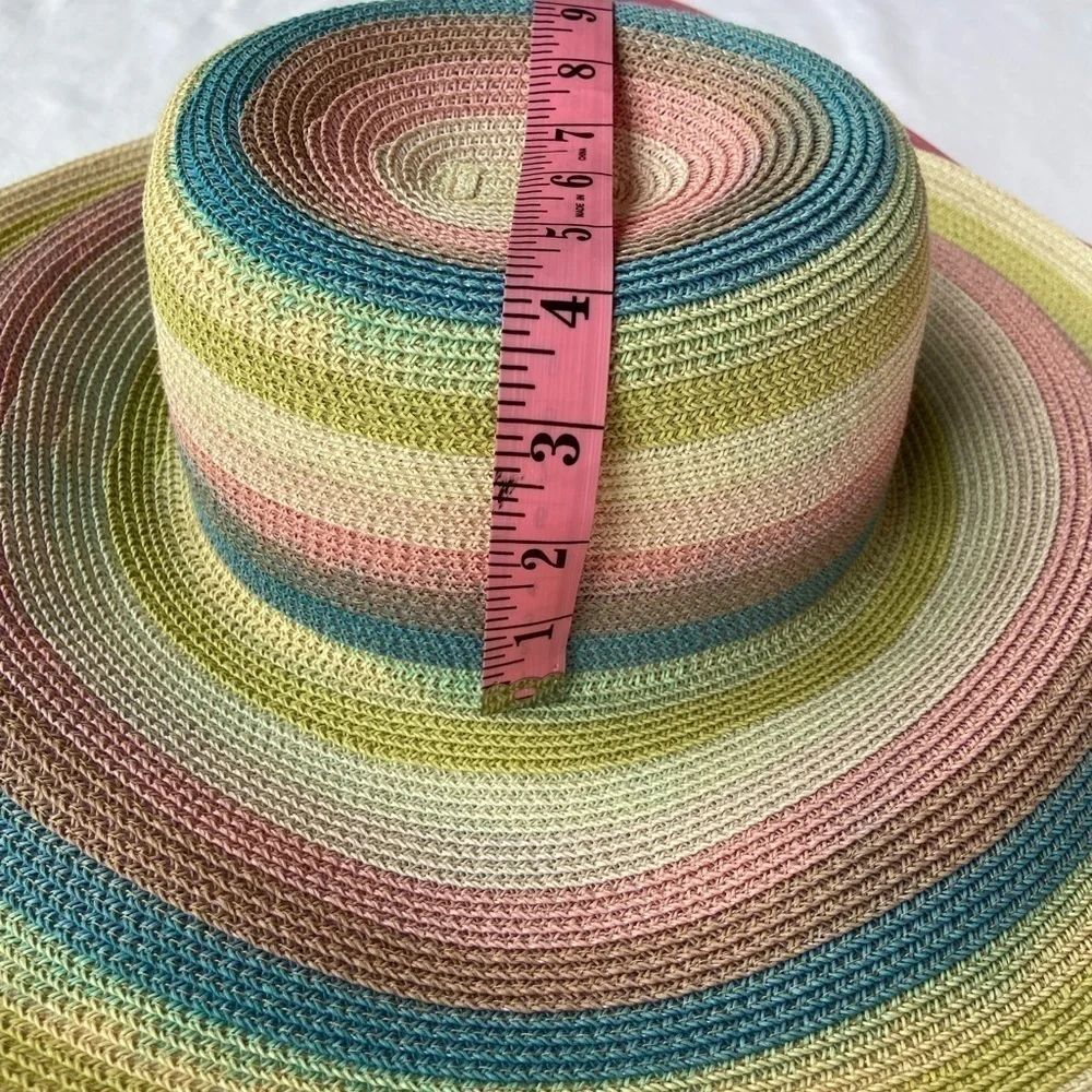 BEACH STRAW HAT Women's OS Multi-Color Swirl Coastal Cruise Summer Picnic Easter - Picture 4 of 5